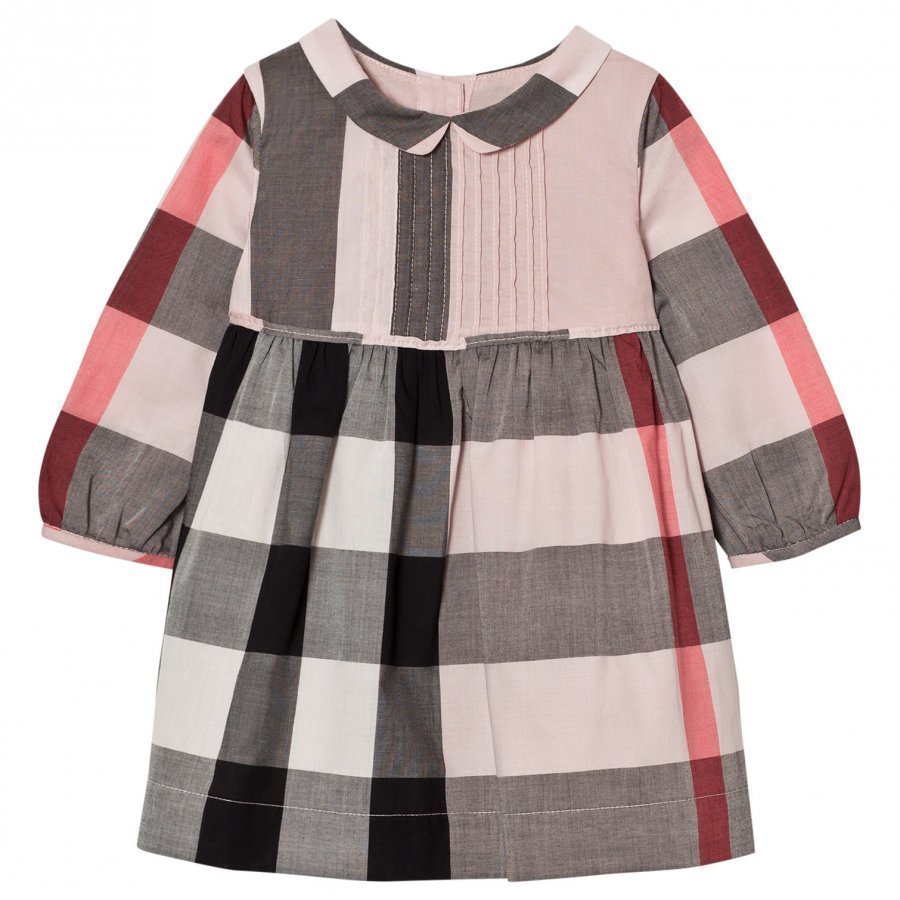 Burberry Long Sleeve Check Pintuck Dress Vintage Pink Mekko