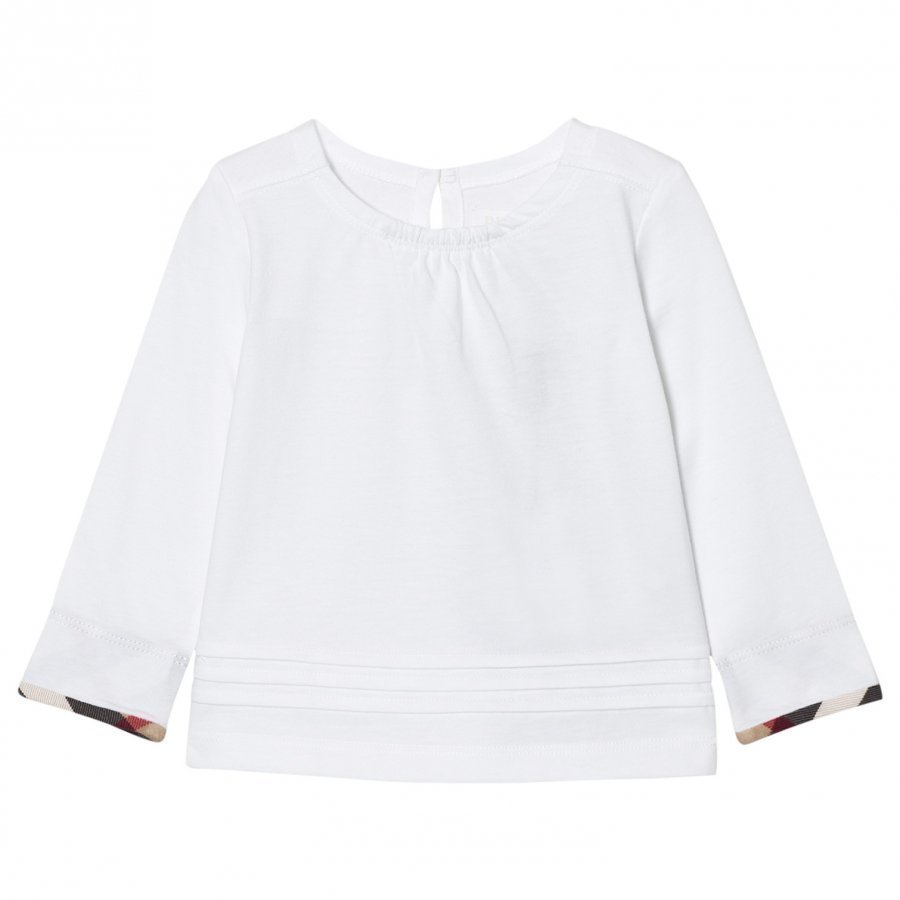 Burberry Long Sleeve Check Pleat Detail Tee White T-Paita