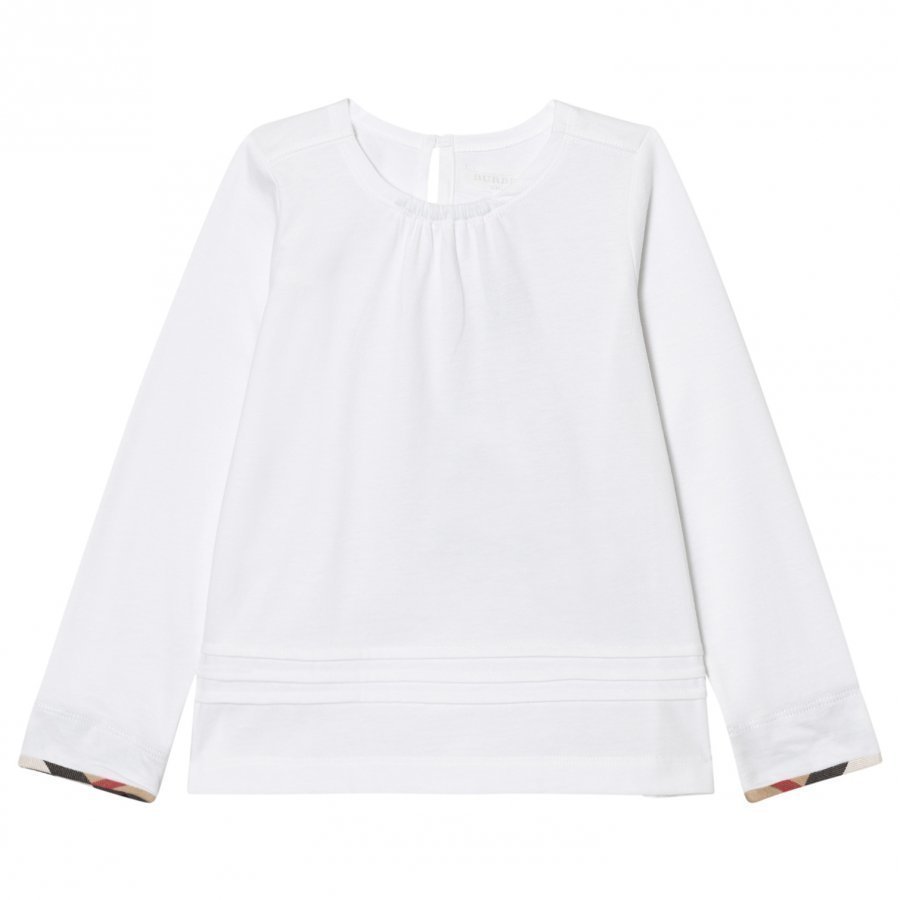 Burberry Long Sleeve Check Pleat Detail Tee White T-Paita