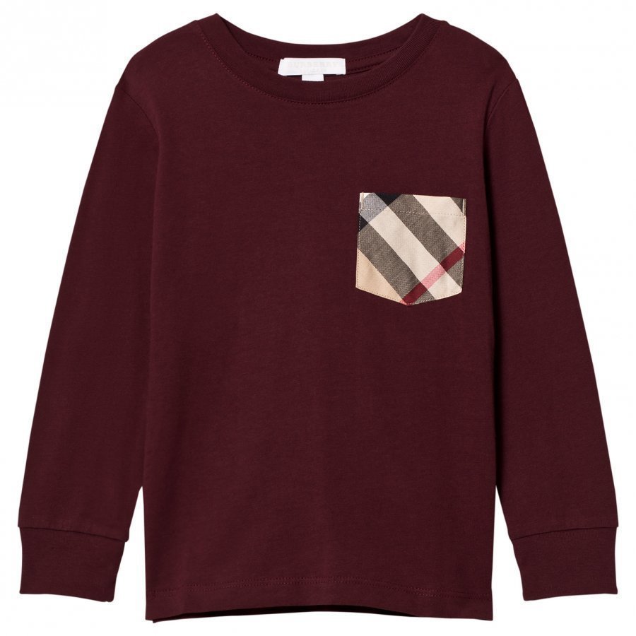 Burberry Long Sleeve Check Pocket T-Shirt Oxblood T-Paita