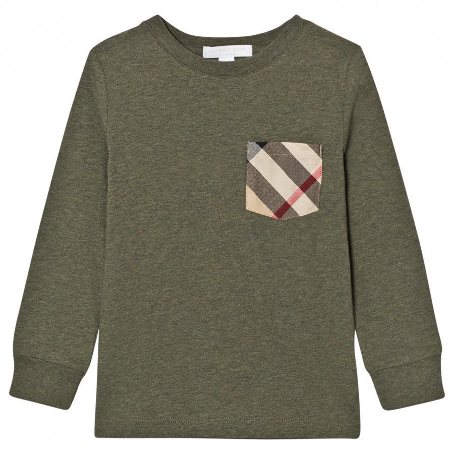 Burberry Long Sleeve Check Pocket Tee Khaki Green T-Paita