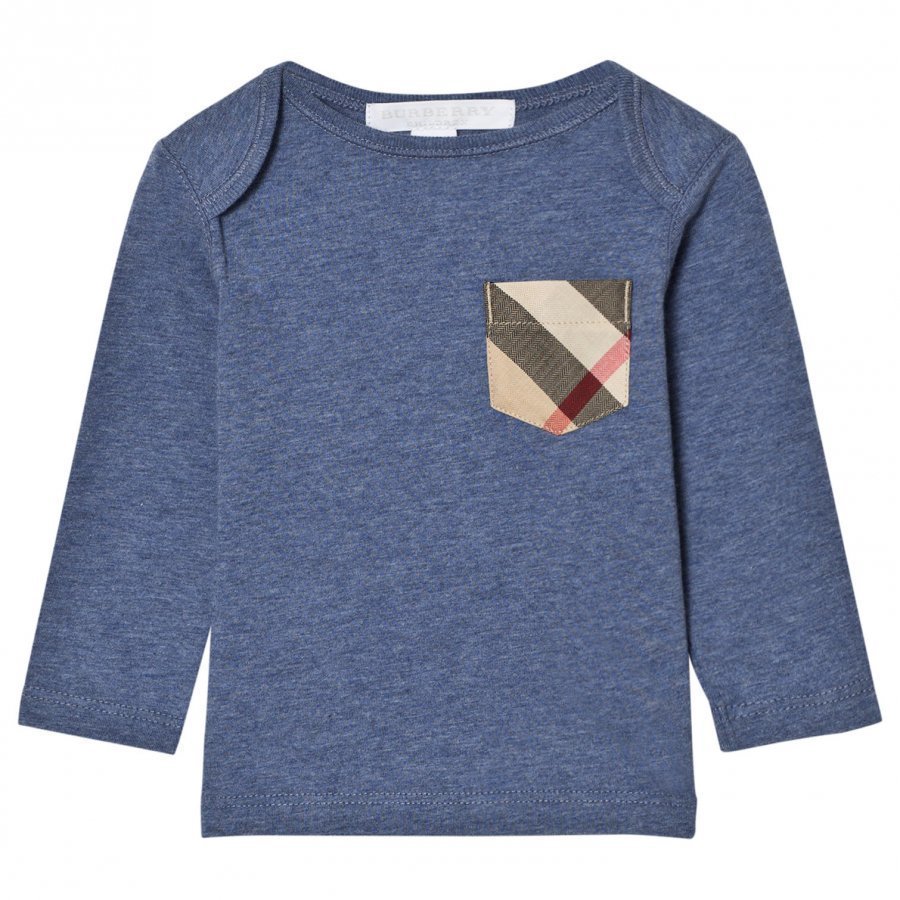 Burberry Long Sleeve Check Pocket Tee Slate Blue T-Paita