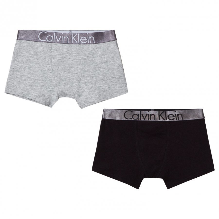 Calvin Klein 2 Pack Black/Grey Branded Trunks Bokserit