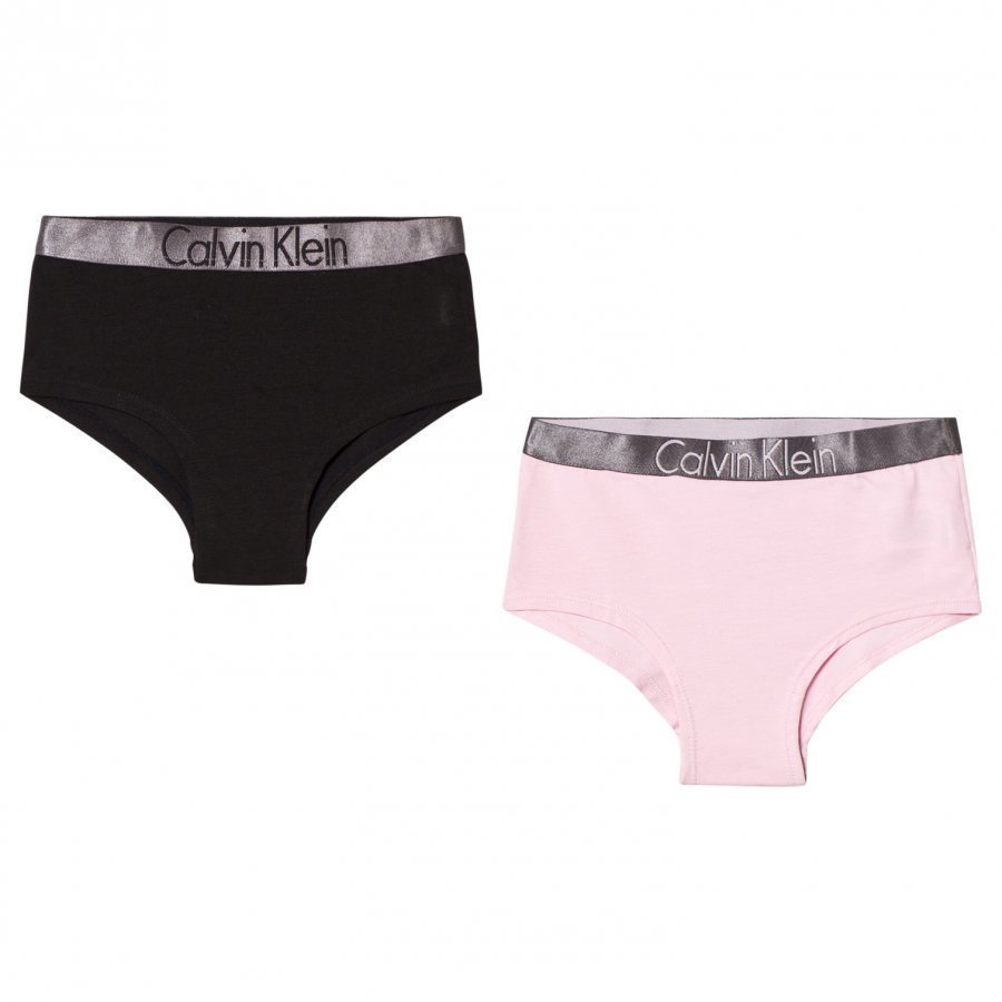 Calvin Klein 2 Pack Of Black And Pink Branded Shorties Pikkuhousut