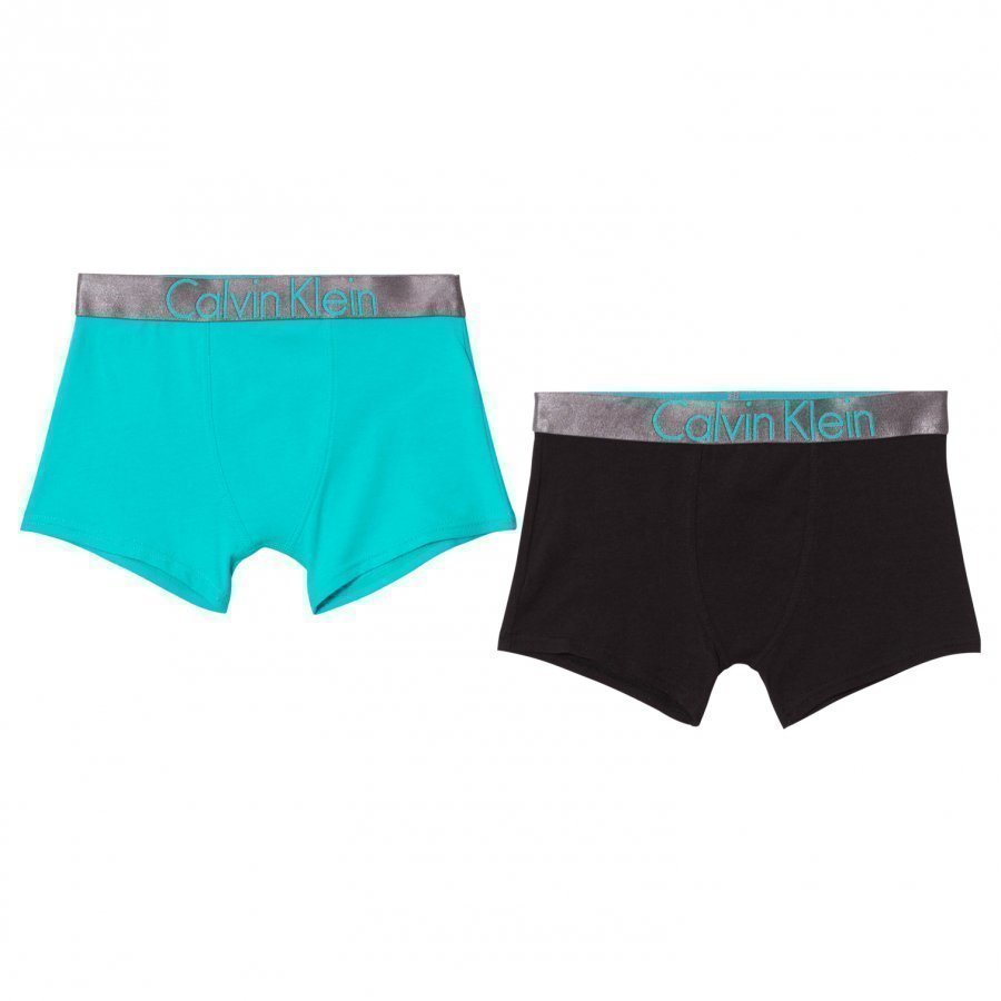 Calvin Klein 2 Pack Of Blue And Black Branded Trunks Bokserit