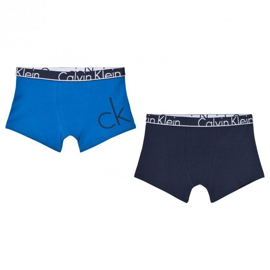 Calvin Klein 2 Pack Of Blue And Navy Branded Trunks Bokserit