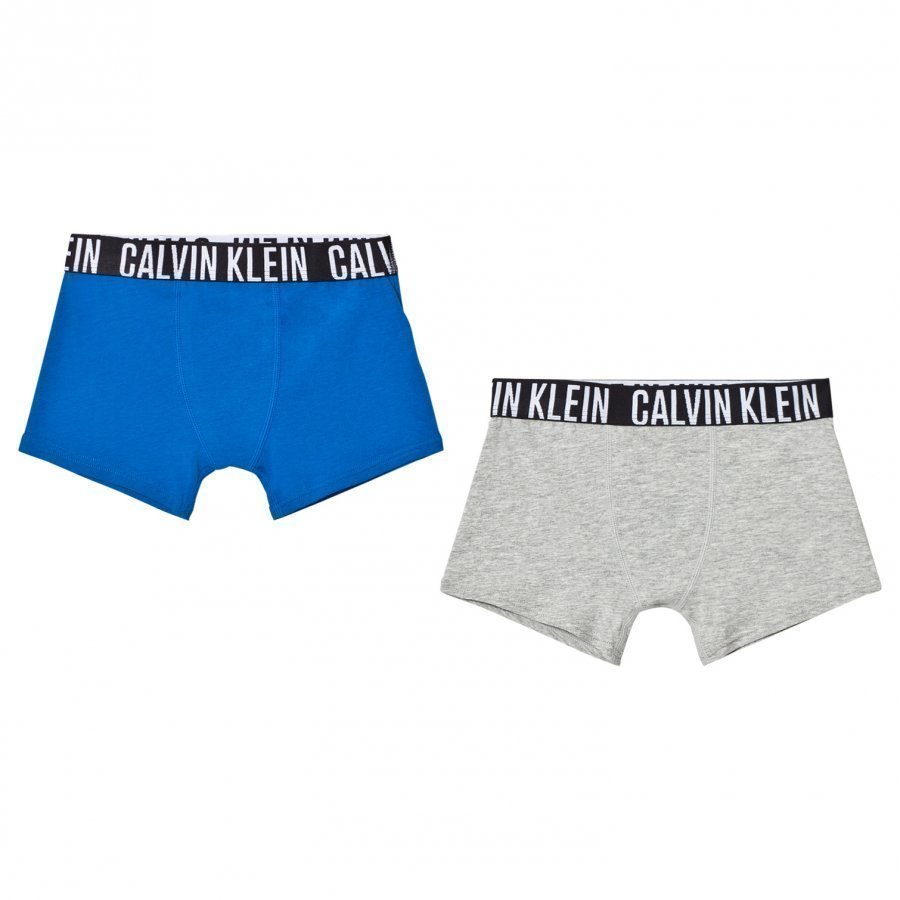 Calvin Klein 2 Pack Of Branded Blue And Grey Trunks Bokserit