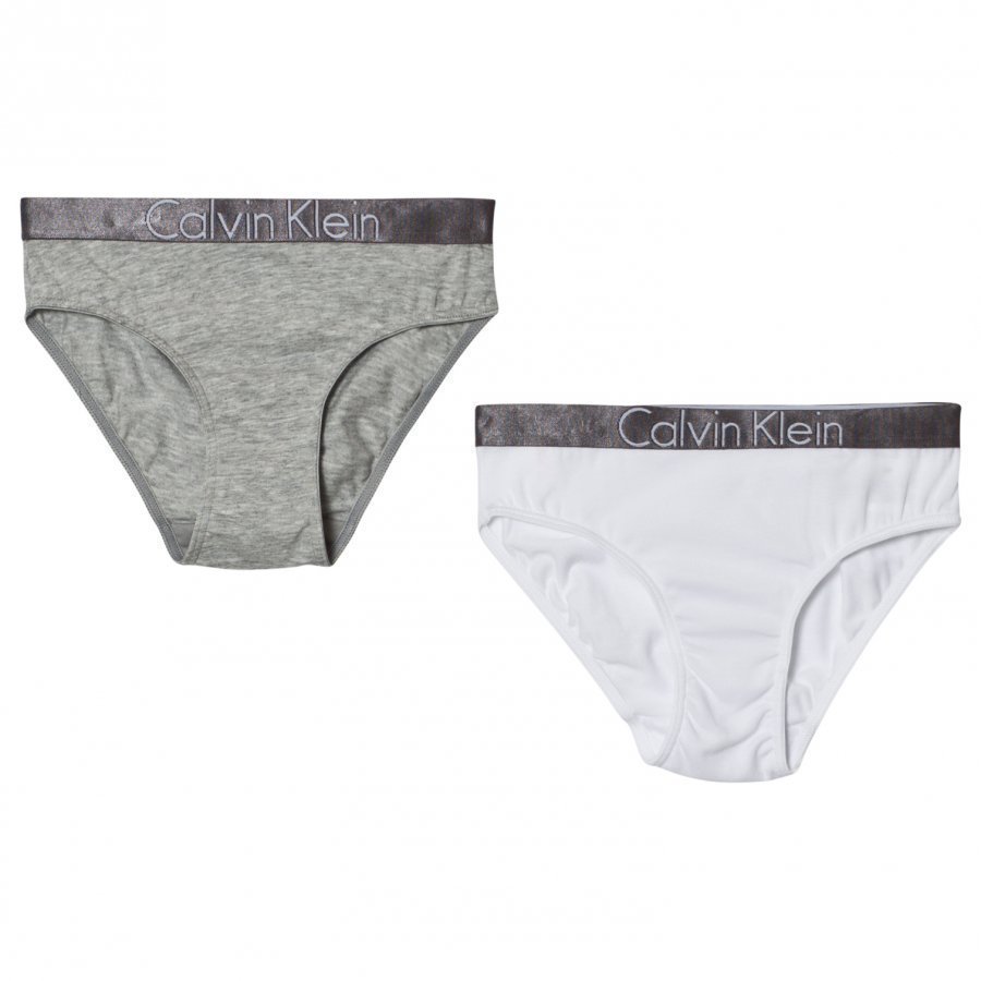 Calvin Klein 2 Pack Of White And Grey Branded Bikinis Pikkuhousut