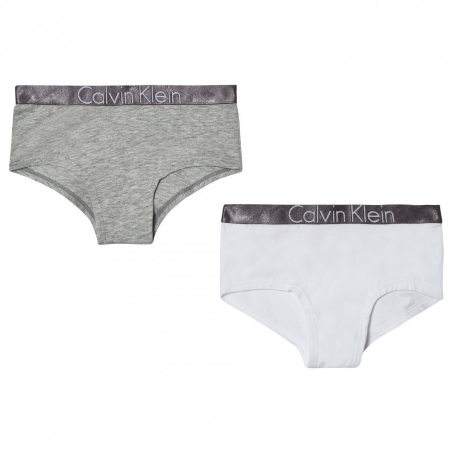 Calvin Klein 2 Pack Of White And Grey Branded Shorties Pikkuhousut