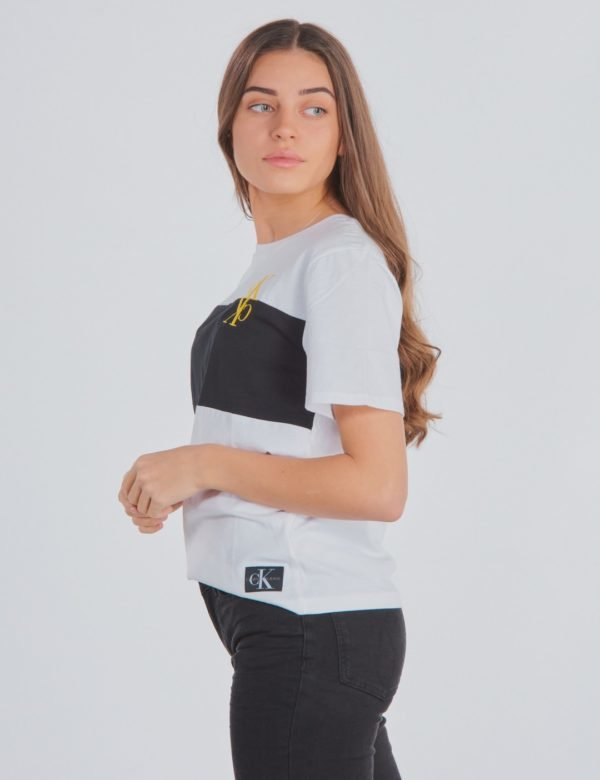 Calvin Klein Colour Block Monogram T Shirt T-Paita Valkoinen