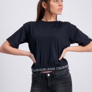 Calvin Klein Logo Waistband Cropped Tshirt T-Paita Musta