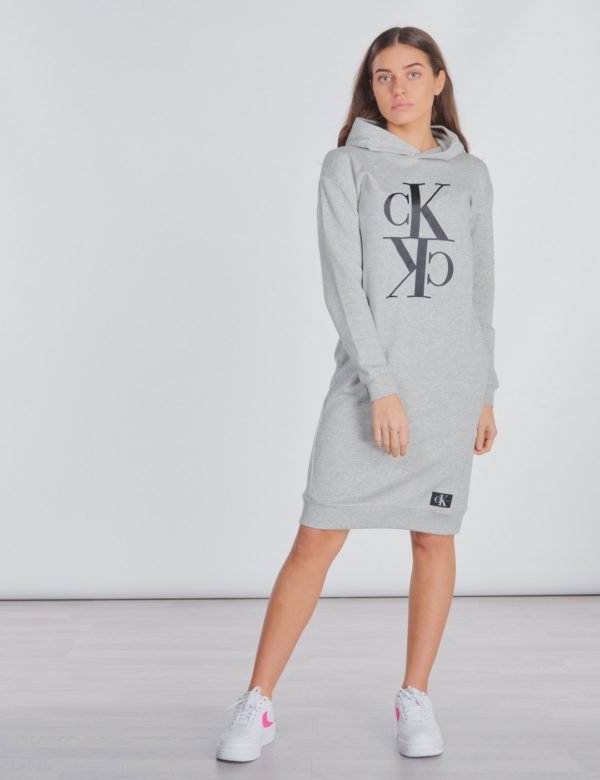 Calvin Klein Midi Monogram Hoodie Dress Mekko Harmaa