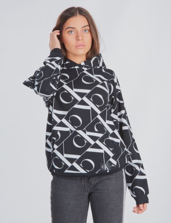 Calvin Klein Mirror Monogram Aop Hoodie Huppari Musta