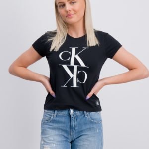 Calvin Klein Monogram Cropped T Shirt T-Paita Musta