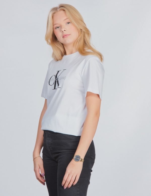 Calvin Klein Monogram Logo T Shirt T-Paita Valkoinen