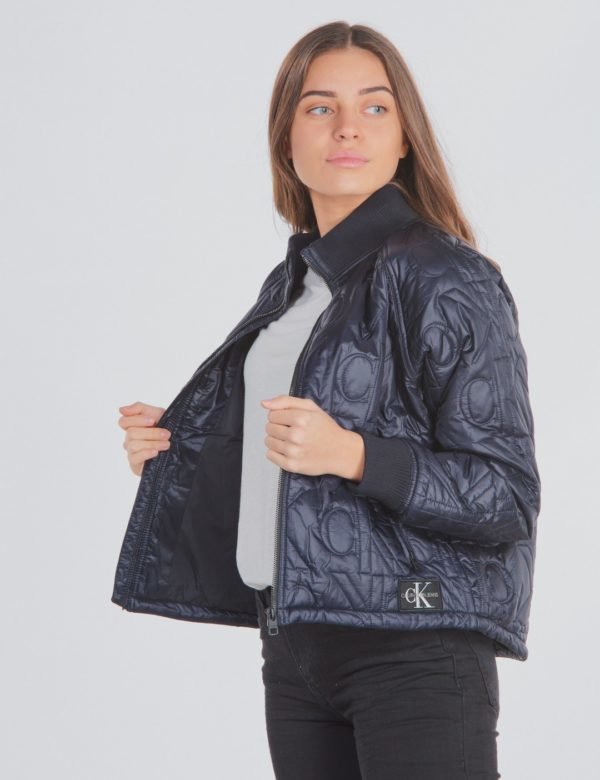 Calvin Klein Monogram Quilted Bomber Jacket Takki Sininen