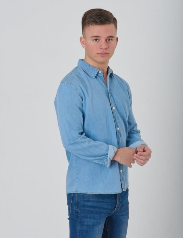 Calvin Klein Monogram Shirt Boy Mid Blue Kauluspaita Sininen