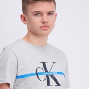 Calvin Klein Monogram Stripe T Shirt T-Paita Harmaa
