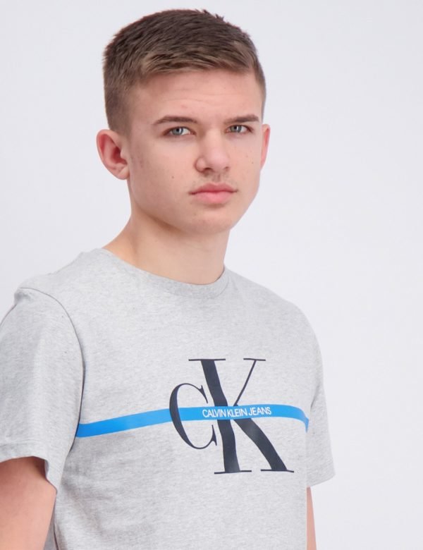 Calvin Klein Monogram Stripe T Shirt T-Paita Harmaa