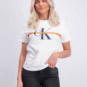 Calvin Klein Monogram Stripe T Shirt T-Paita Valkoinen