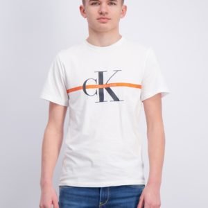 Calvin Klein Monogram Stripe T Shirt T-Paita Valkoinen