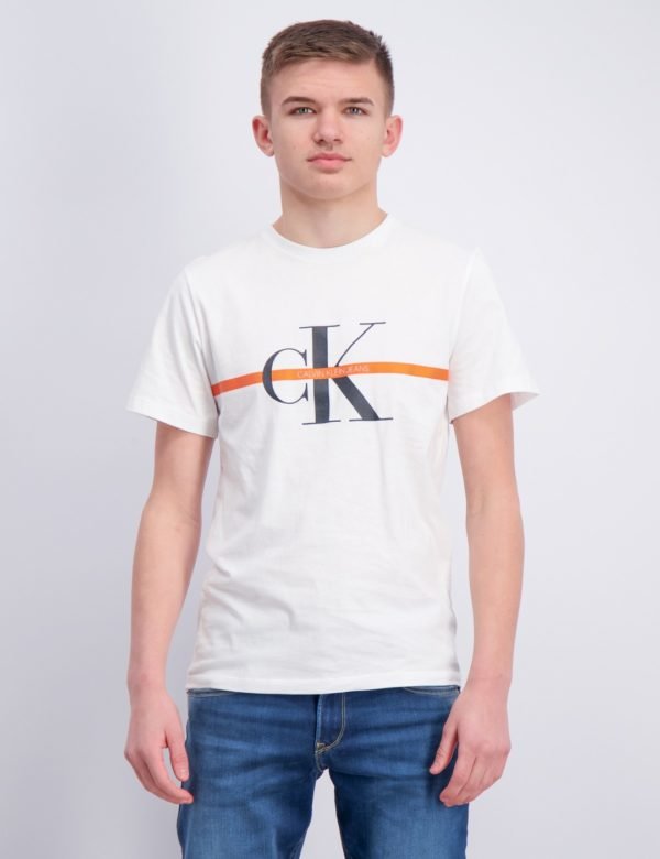Calvin Klein Monogram Stripe T Shirt T-Paita Valkoinen