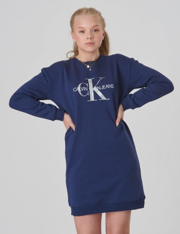 Calvin Klein Monogram Sweatshirt Dress Mekko Sininen