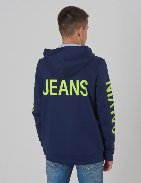 Calvin Klein Neon Logo Zip Hoodie Huppari Sininen