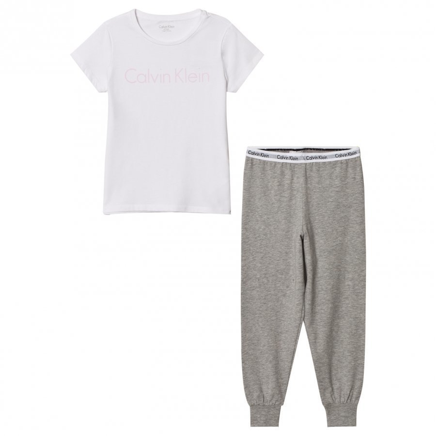 Calvin Klein White Branded Tee Sweat Pants Set Yöpuku