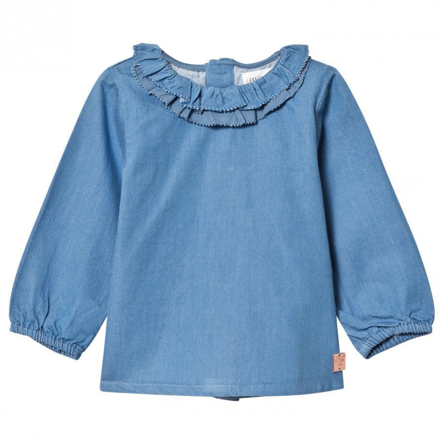 Carrément Beau Blue Chambray Frill Blouse Pusero