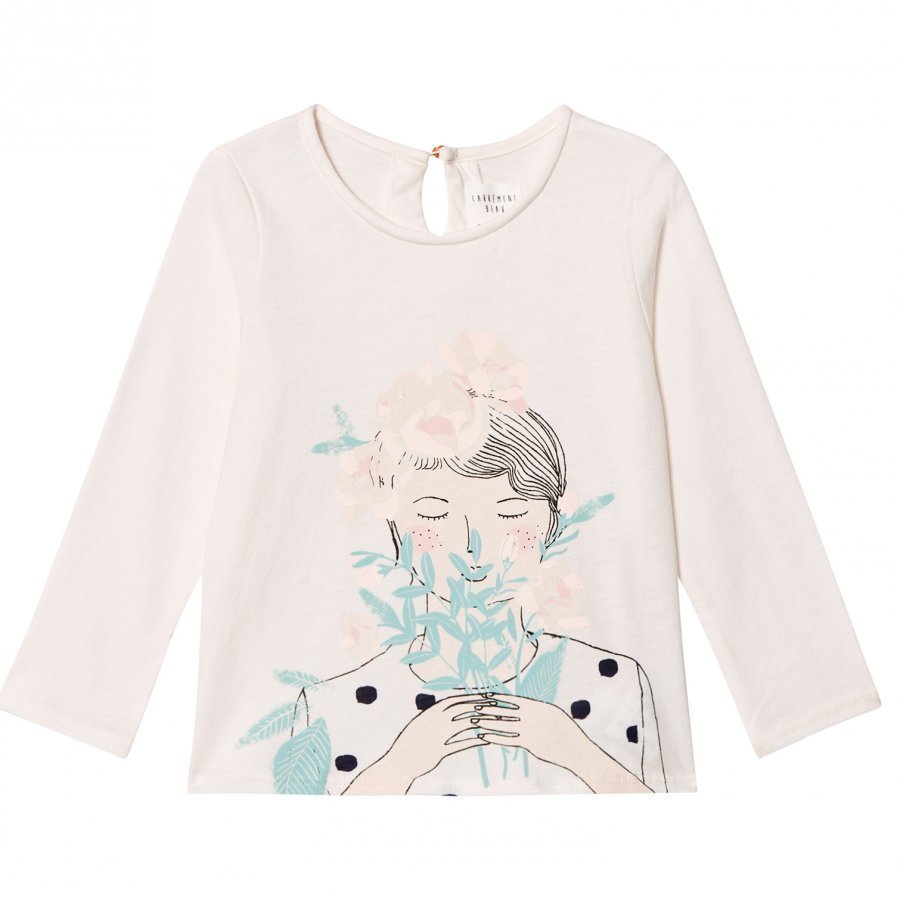 Carrément Beau Girl Flowers Print Tee Cream T-Paita