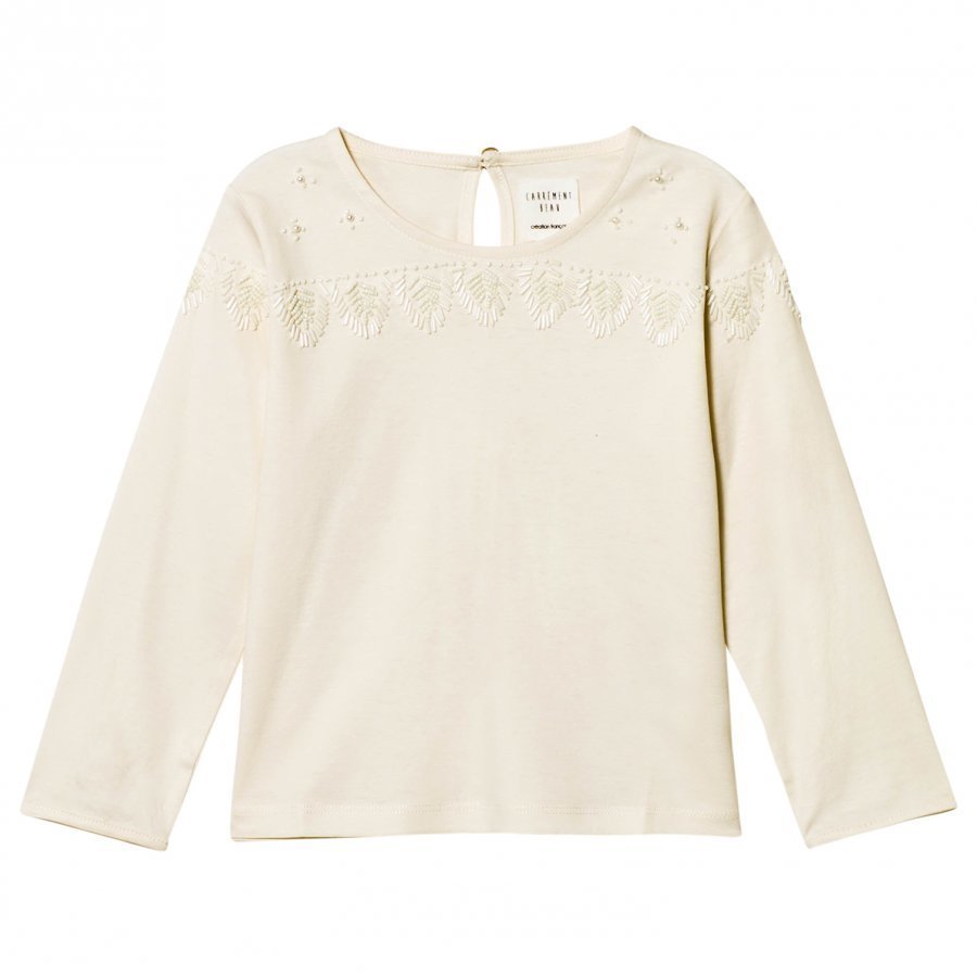 Carrément Beau Ivory Beaded Detail Top T-Paita