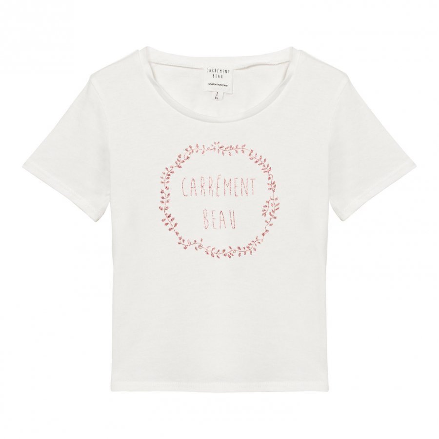 Carrément Beau Ivory Glitter Branded Tee T-Paita