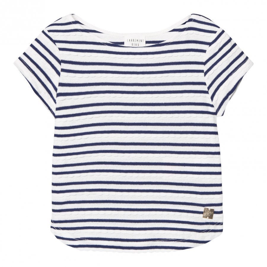Carrément Beau Navy And White Stripe Scallop Tee T-Paita