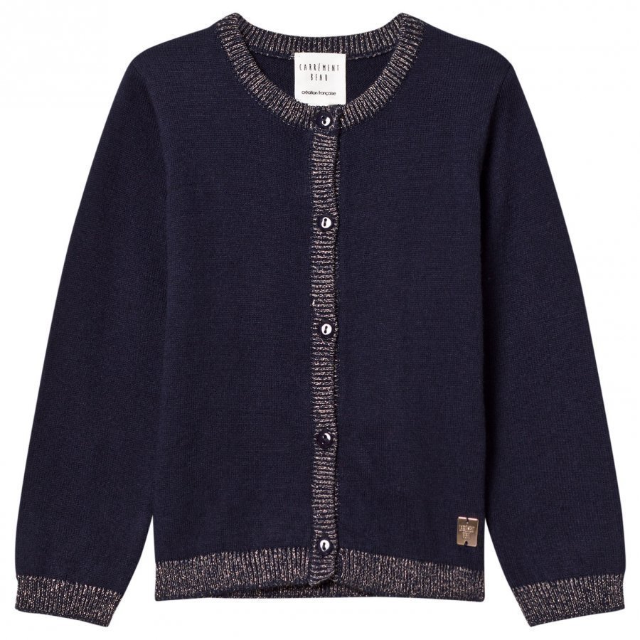 Carrément Beau Navy Lurex Rib Knit Cardigan Neuletakki