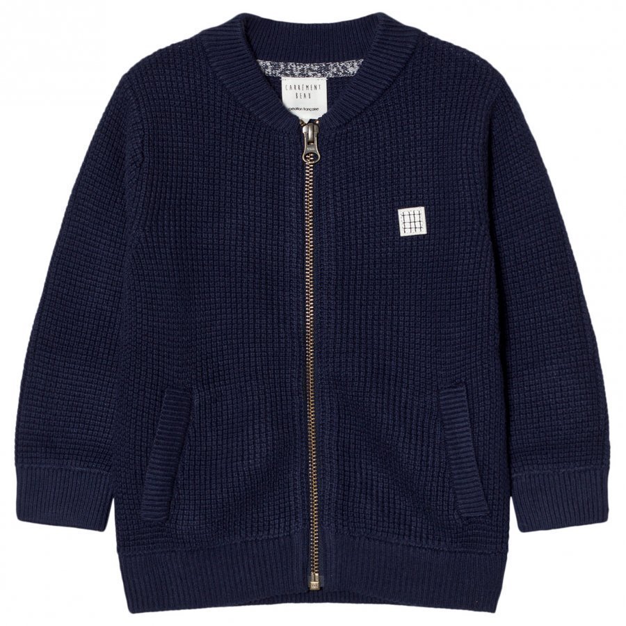 Carrément Beau Navy Rib Knit Zip Jacket Bomber Takki