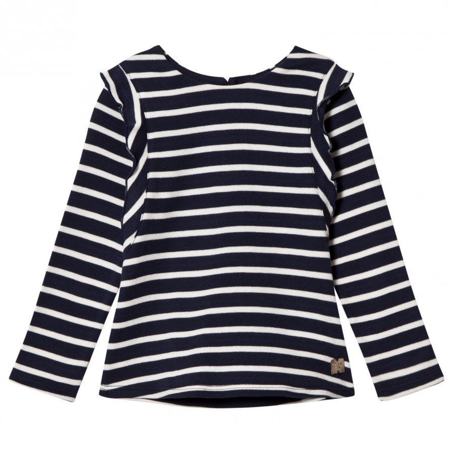 Carrément Beau Navy Stripe Frill Shoulder Tee T-Paita