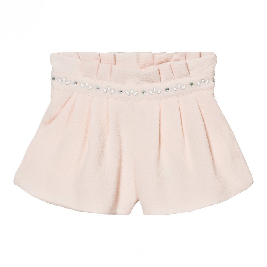 Carrément Beau Pale Pink Crepe Shorts With Jewelled Waistband Lyhyt Hame