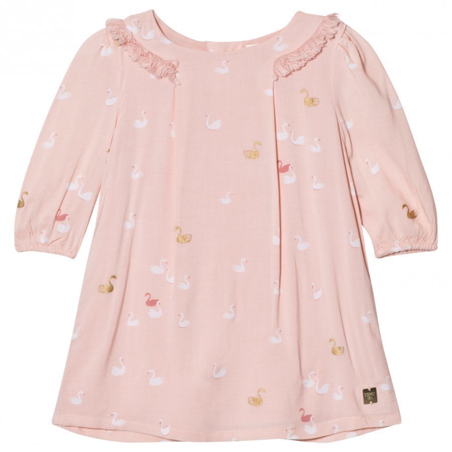 Carrément Beau Pink Swan Print Frill Collar Dress Mekko