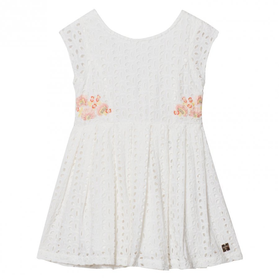 Carrément Beau White Cotton Broderie Anglaise Embroidered Flower Dress Juhlamekko