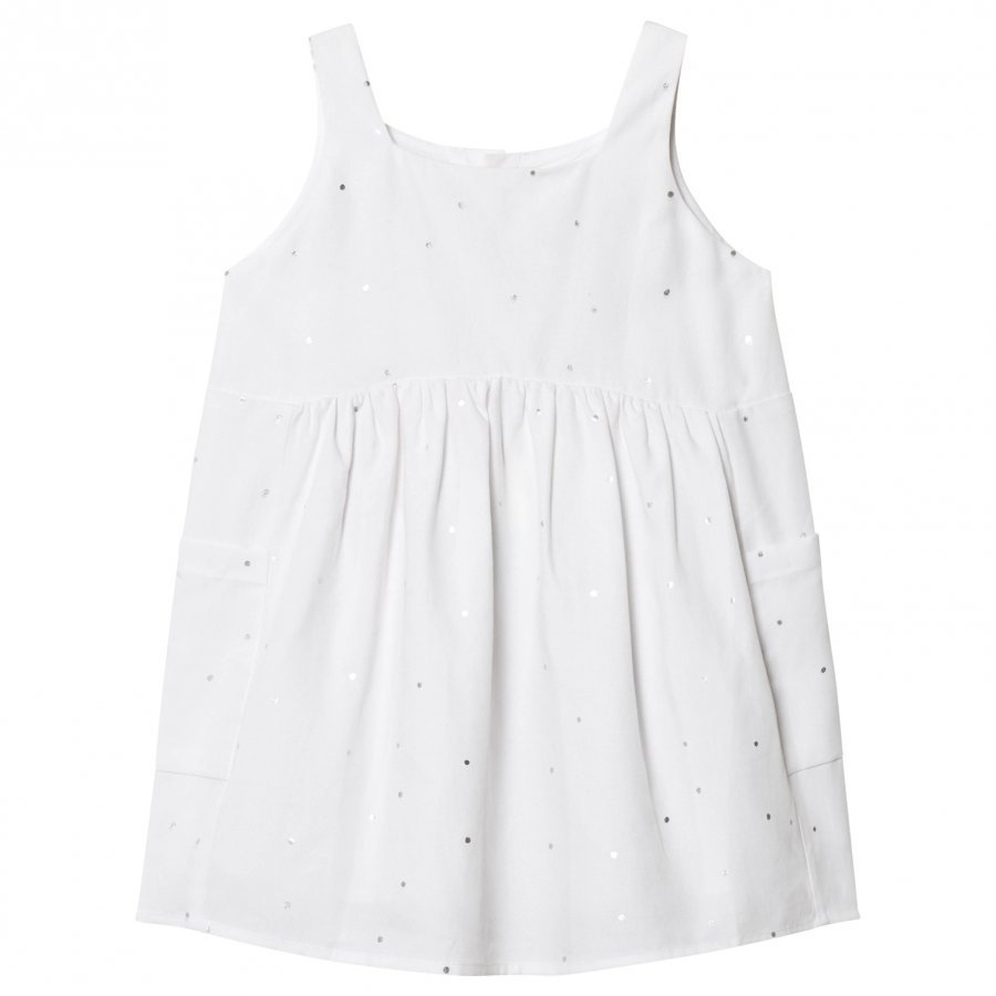 Carrément Beau White Silver Spot Linen Dress Juhlamekko