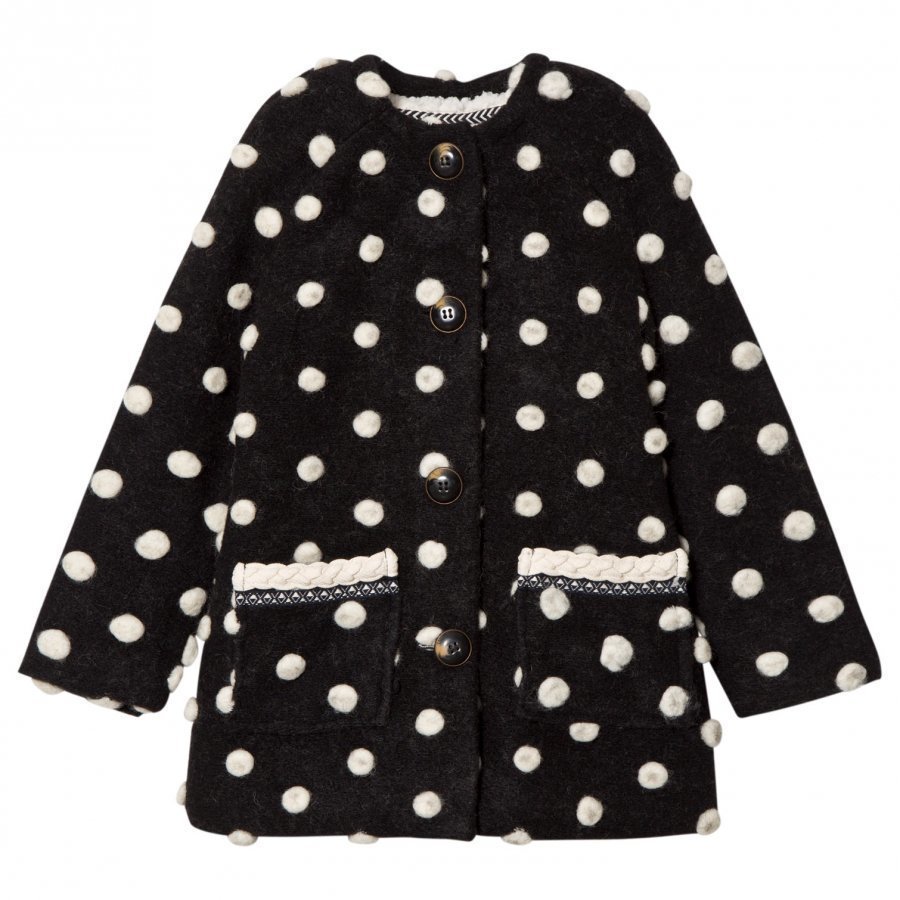 Catimini Black And White Pom Pom Coat Talvitakki