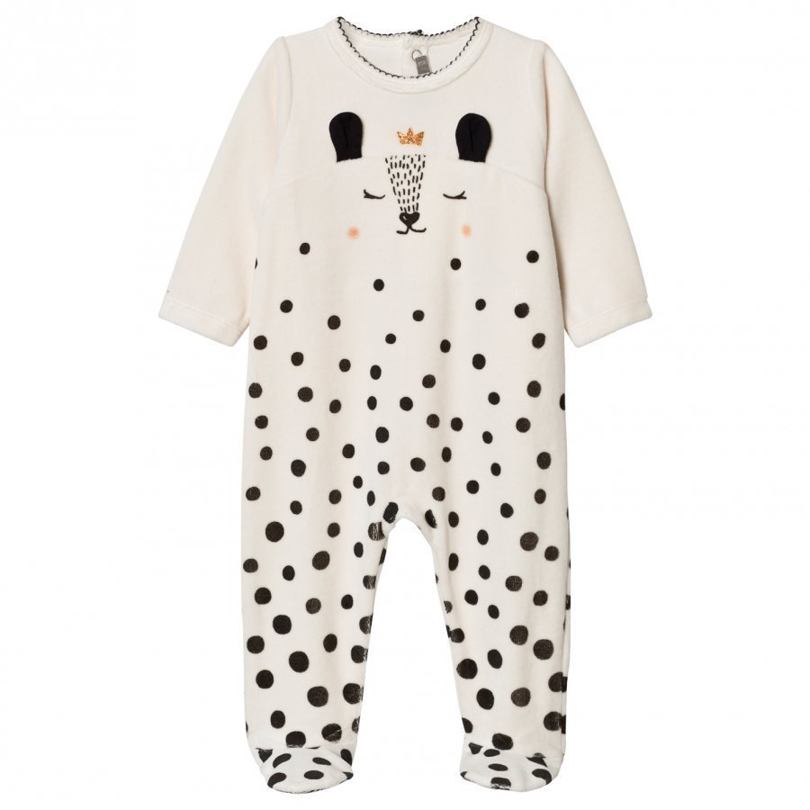 Catimini Cream Deer Print Velour Footed Baby Body