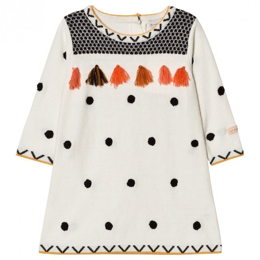 Catimini Cream Spot And Tassel Knit Dress Mekko