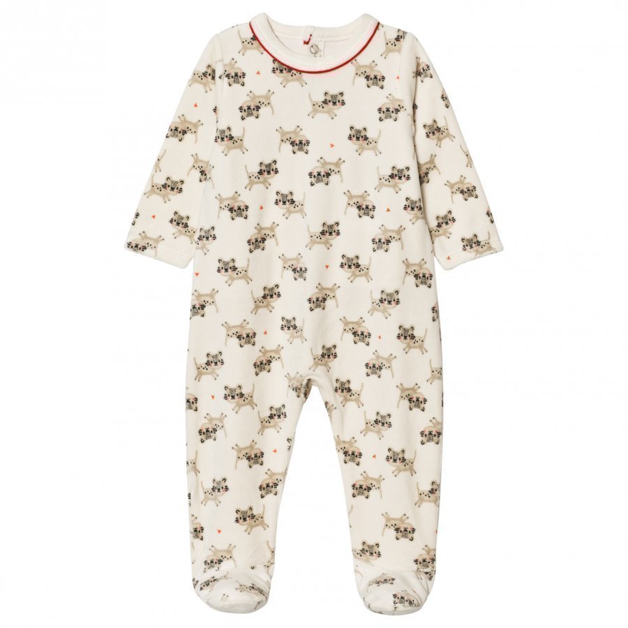 Catimini Cream Tiger Print Velour Footed Baby Body