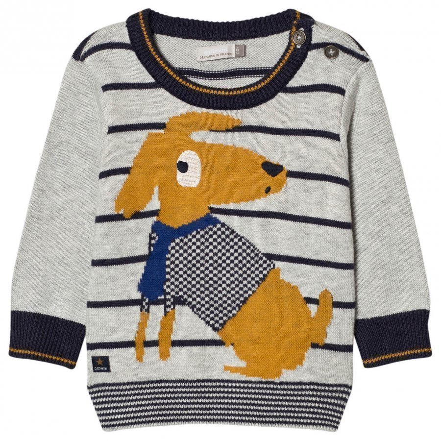 Catimini Dog And Stripe Knit Sweater Paita