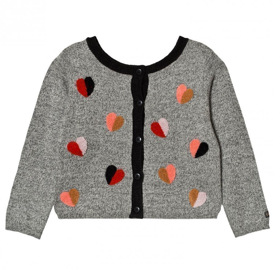 Catimini Grey Heart Embroidered Cardigan Neuletakki