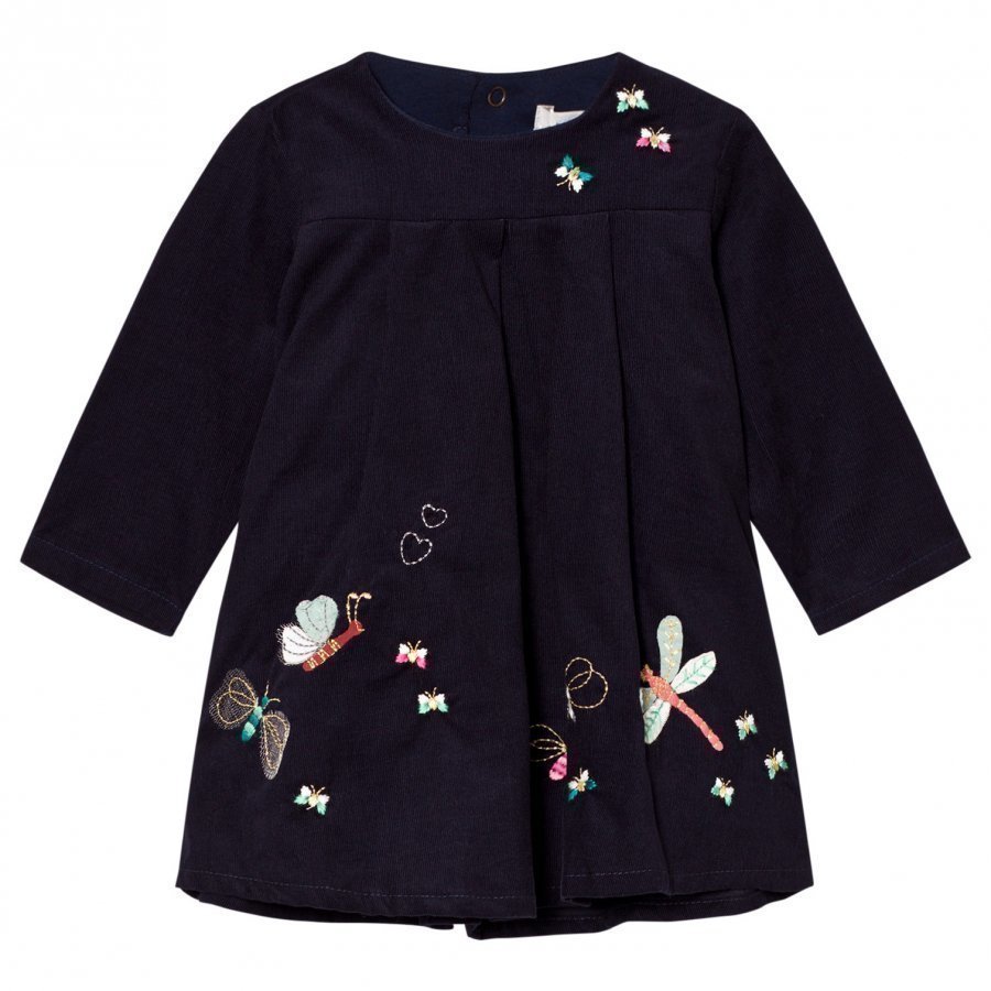 Catimini Navy Butterfly Embroidered Micro Cord Dress Mekko