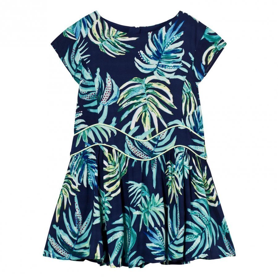 Catimini Navy Dress With Multi Jungle Floral Print Mekko