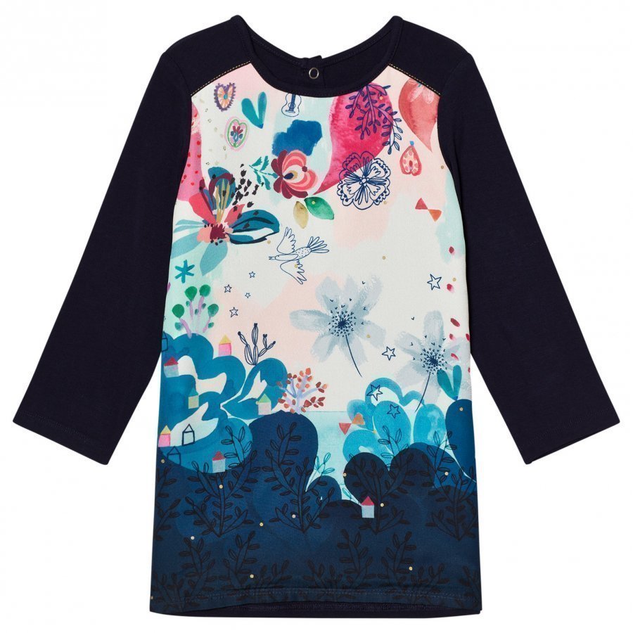 Catimini Navy Floral Front Jersey Dress Mekko